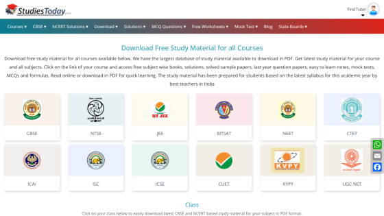 Download free study material for various courses with icons for each subject.