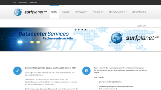 Surfplanet GmbH datacenter services in Cologne with colocation products for private and business customers