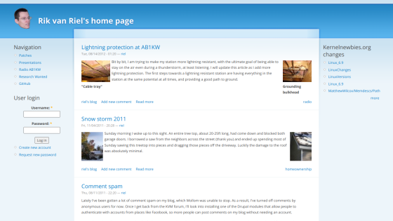 Homepage featuring articles on lightning prevention and snow storms.