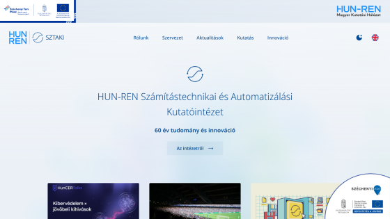 Homepage of HUN-REN featuring a title and navigation links.