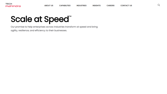 Homepage featuring 'Scale at Speed' tagline and company promise.