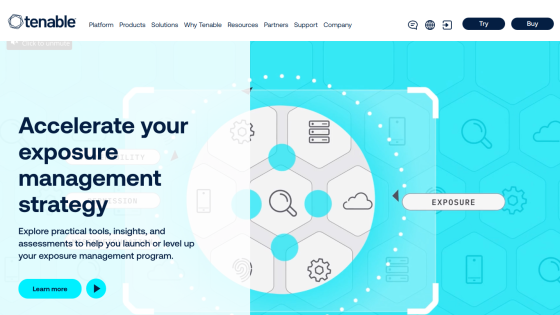 Homepage featuring exposure management strategy with key text and visuals.