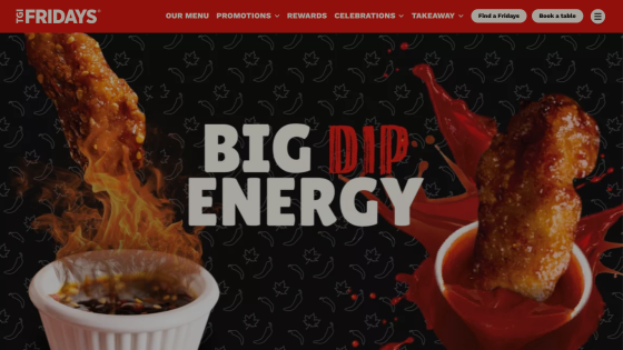 Promotional banner featuring 'BIG DIP ENERGY' with dipping sauces and food imagery.