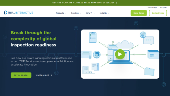 Trial Interactive homepage with headline about global inspection readiness and call to action buttons