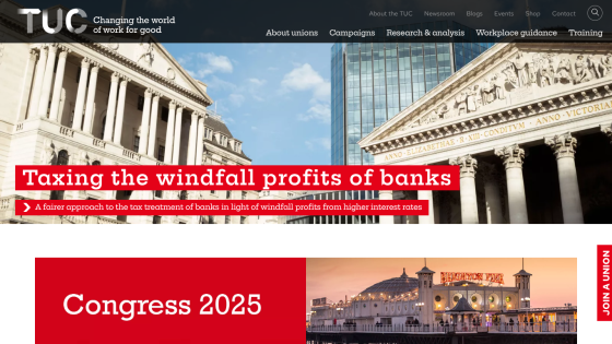 Main headline on taxing bank profits with a background of financial buildings.