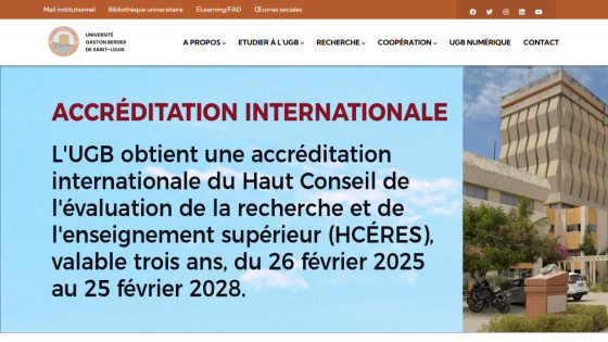 Université Gaston Berger de Saint-Louis announces international accreditation valid from 2025 to 2028.