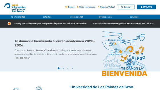 Welcome message for the academic year 2025-2026 from Universidad de Las Palmas de Gran Canaria.