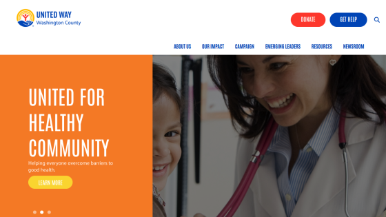 Homepage with navigation bar, large hero image featuring a smiling woman and text 'The future of work is hybrid' with a call-to-action button