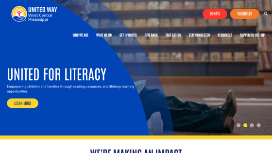 Homepage header with navigation menu and hero section featuring a promotional banner and call-to-action button