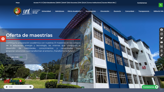 Main page showcasing master's program offerings with building mural and key text.