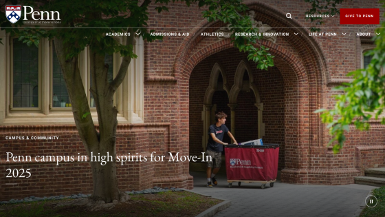 Penn campus welcoming students for Move-In 2025 with a student moving belongings.