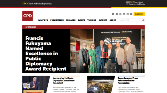 USC Center on Public Diplomacy announces Francis Fukuyama as Excellence in Public Diplomacy Award recipient with related news highlights.