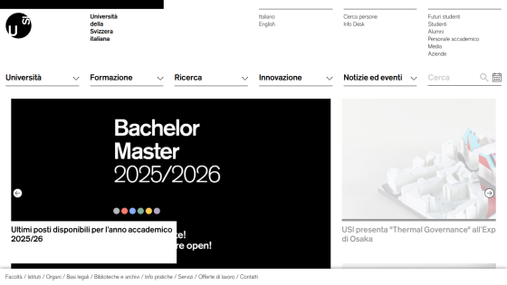 Homepage of a university featuring Bachelor and Master programs for 2025/2026.