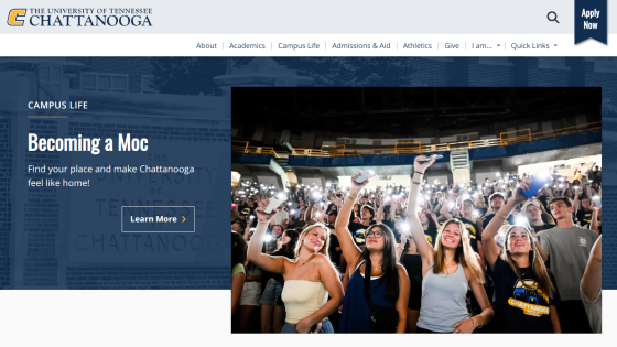 Campus Life section promoting becoming a Moc at the University of Tennessee Chattanooga.