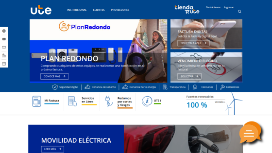 Plan Redondo website homepage with navigation menu, hero banner promoting electric mobility, and interactive elements
