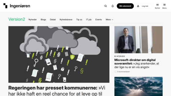 Engineering news site with headline on government pressure on municipalities and interview about digital sovereignty