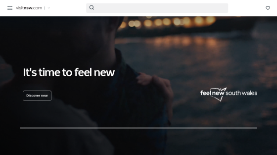 Promotional banner for New South Wales with the text 'It's time to feel new' and a call to action button.