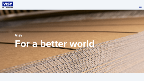 Visy website hero section with slogan 'For a better world' over a close-up of cardboard sheets