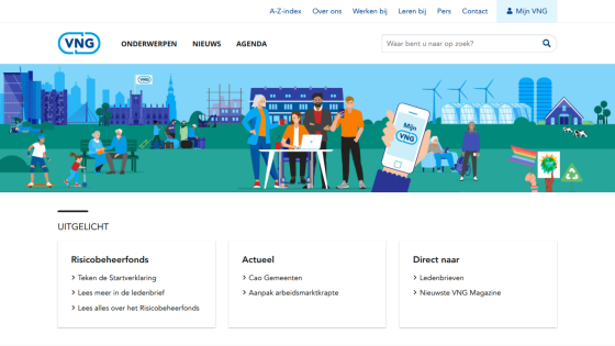 Homepage of VNO with navigation and sections for news, events, and updates.
