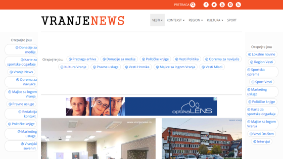 VranjeNews homepage with navigation menus and two main images below an advertisement banner