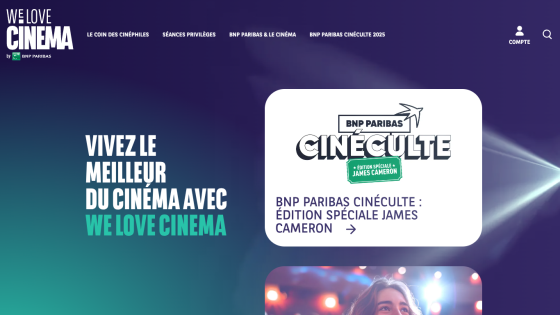 We Love Cinema website homepage with navigation and special James Cameron edition promotion