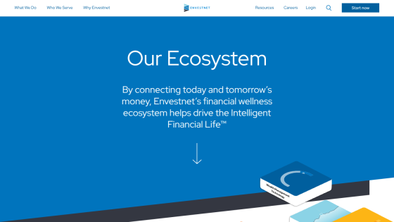 Envestnet website hero section titled Our Ecosystem describing financial wellness ecosystem connecting money today and tomorrow