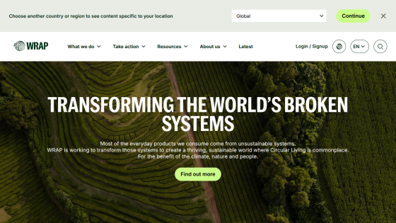 Homepage of WRAP with a focus on transforming broken systems, featuring a call to action button.