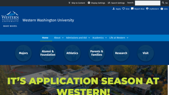 Western Washington University homepage promoting application season.