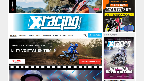 Xracing offroad website with Yamaha 2026 off road collection promotion and navigation menu