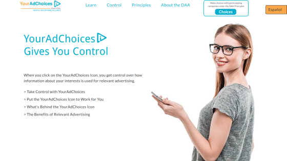 YourAdChoices page explaining user control over advertising preferences.