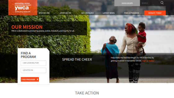 Homepage with top navigation bar, main headline, and prominent call-to-action button on a blue background