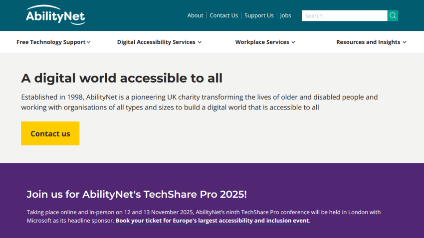AbilityNet's mission statement and call to action for accessibility services.