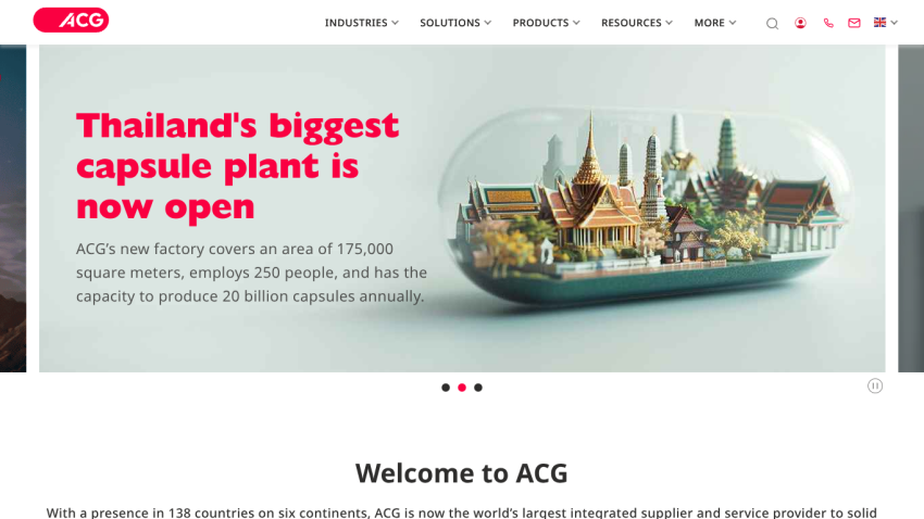Announcement of Thailand's biggest capsule plant opening with factory details and a capsule containing a miniature city