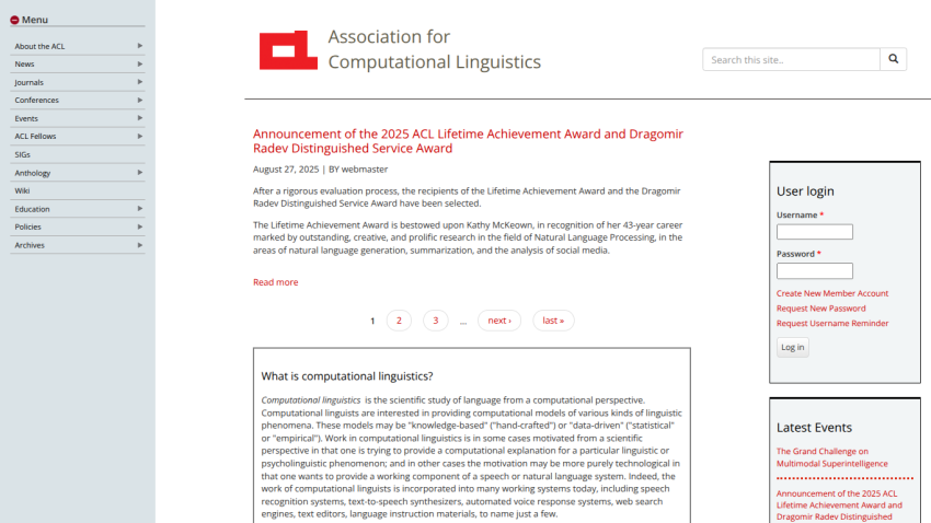Announcement of the 2023 ACL Achievement Award and Distinguished Service Award.