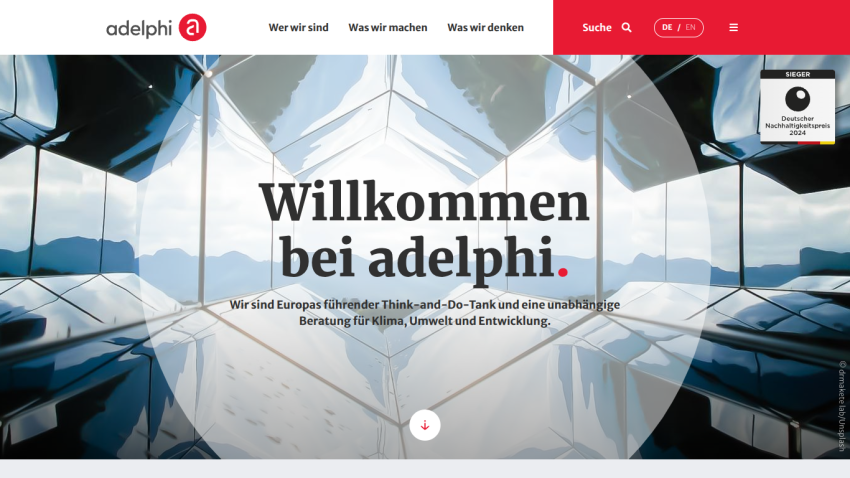 Homepage of adelphi, a European think-and-do tank focused on climate, environment, and development consulting