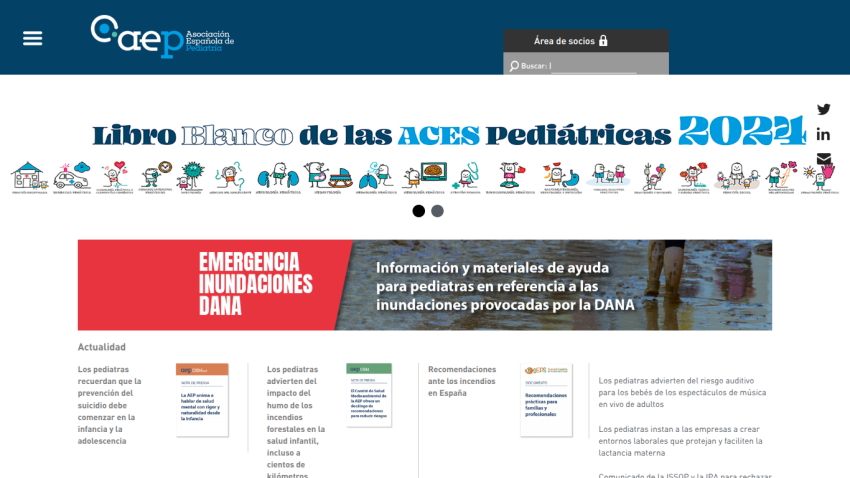 Homepage featuring emergency information for pediatric care with a prominent red section.