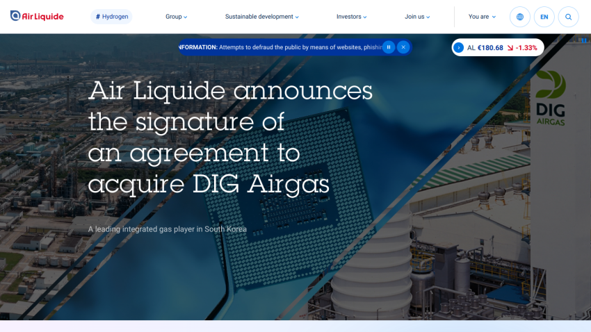 Announcement of Air Liquide's agreement to acquire DIG Airgas.