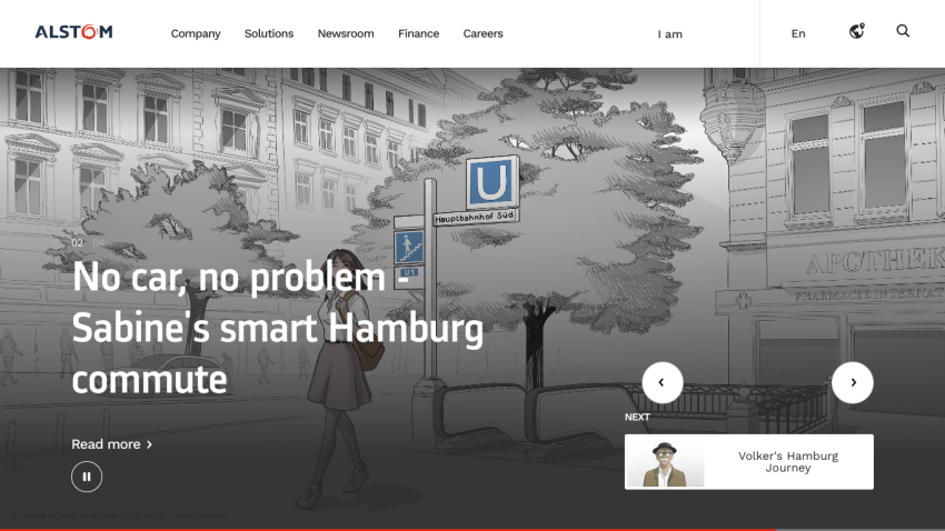 Main headline about smart commuting in Hamburg with a visual of a street scene.