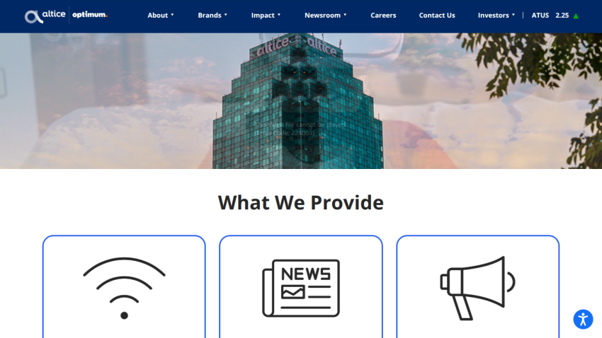 Website section showcasing services with icons for Wi-Fi, news, and announcements.