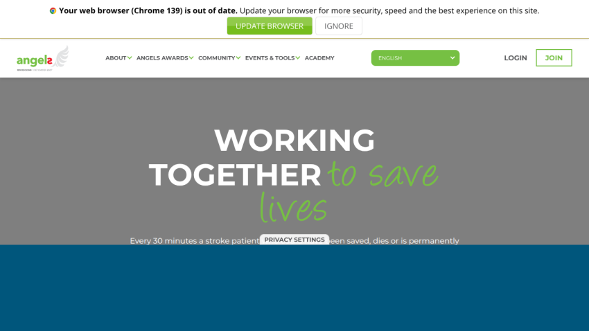Website header with navigation and hero section stating 'Working together to save lives'