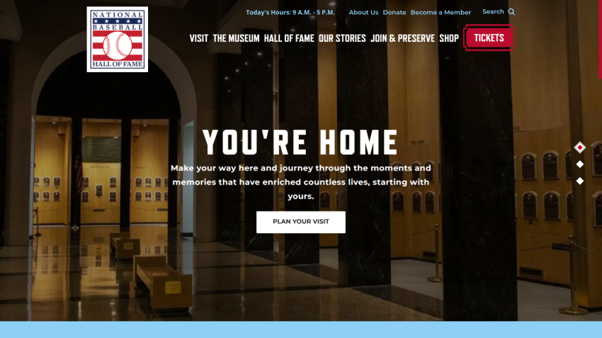 Homepage of a museum featuring a welcoming message and a call to action to plan a visit.