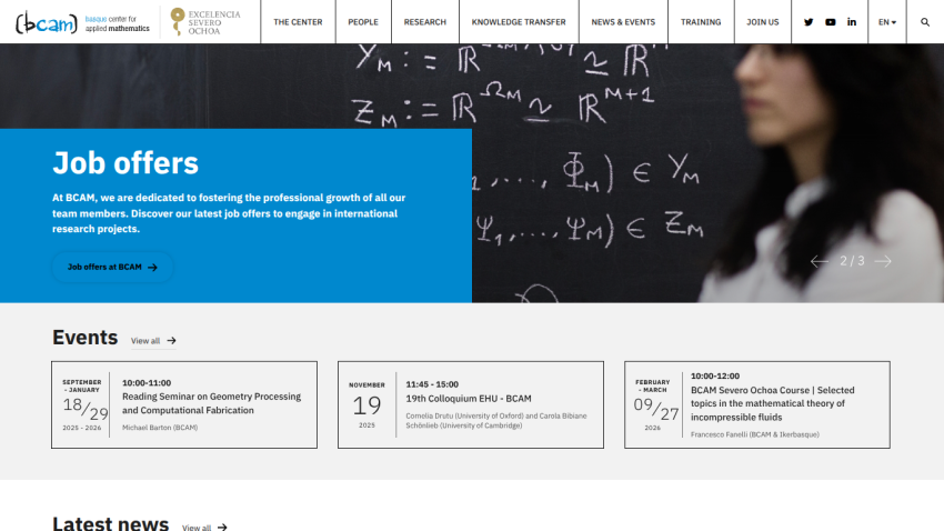 BCAM job offers and upcoming events including seminars and courses in applied mathematics