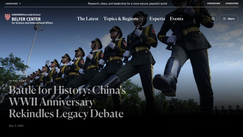 Article headline about China's WWII anniversary with military imagery.