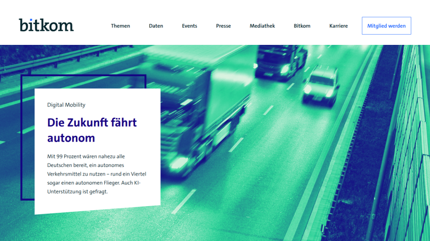 Website header with a focus on digital mobility and autonomous driving.