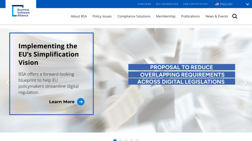 Homepage featuring EU simplification vision with a proposal to reduce overlapping requirements.