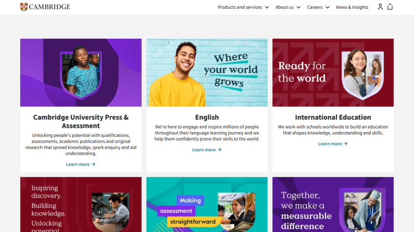 Cambridge University Press homepage featuring educational programs and insights.