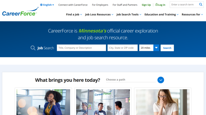 CareerForce Minnesota's official career exploration and job search resource with job search form and navigation links