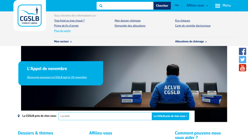 CGSLB union homepage with November call to action and search for local CGSLB offices