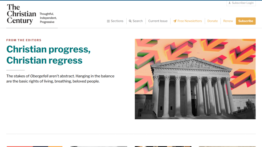 Article headline on Christian progress and regress with a visual background.