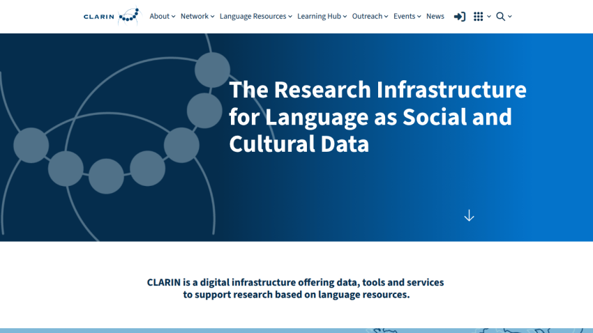 Website header and hero section introducing research infrastructure for language as social and cultural data